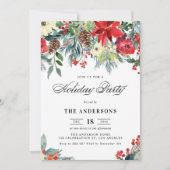 ウォーター素朴カラーポインセティアガーランドホリデーパーティー 招待状 (正面)