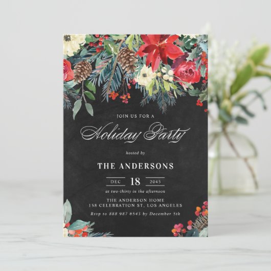 ウォーター素朴カラーポインセティアガーランドホリデーパーティー 招待状 (スタンド正面)