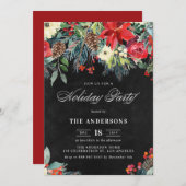 ウォーター素朴カラーポインセティアガーランドホリデーパーティー 招待状 (正面/裏面)