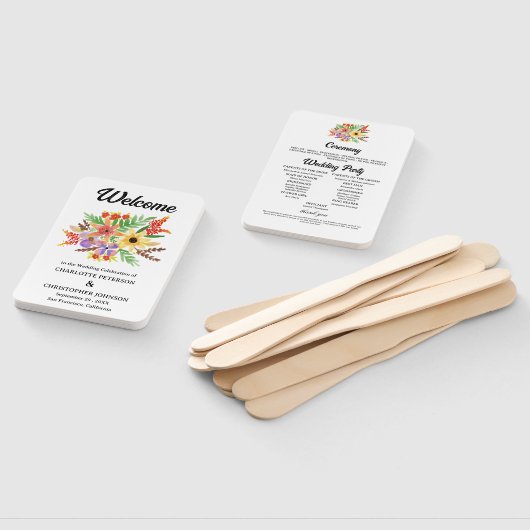 ウォーター素朴カラーワイルドフラワー結婚式 プログラム ハンドファン (組立なし)