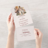 ウォーター素朴カラー結婚バーン オールインワン招待状 (貼ってはがせる)