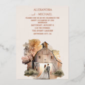 ウォーター素朴カラー結婚バーン 箔招待状 (正面)