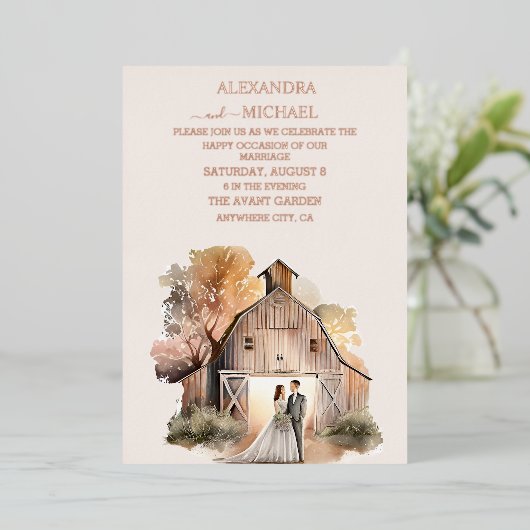 ウォーター素朴カラー結婚バーン 箔招待状 (立ち正面)