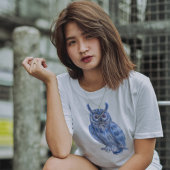 ウォーター絵を描カラーはっきりしたブルーフクロウ Tシャツ