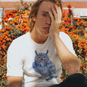 ウォーター絵を描カラーはっきりしたブルーフクロウ Tシャツ