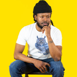 ウォーター絵を描カラーはっきりしたブルーフクロウ Tシャツ