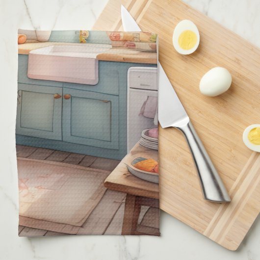 ウォーター絵画カラーズオブファームハウスキッチン キッチンタオル (四つ折り)