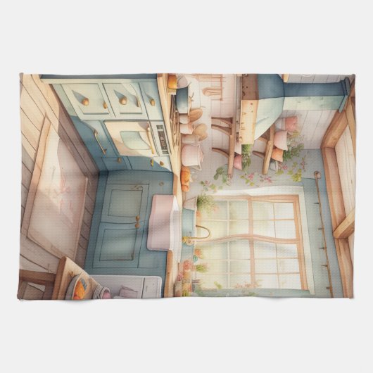 ウォーター絵画カラーズオブファームハウスキッチン キッチンタオル (横)