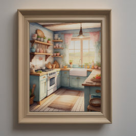 ウォーター絵画カラーズオブファームハウスキッチン ポスター