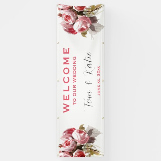 ウォーター色のローズブーケ結婚ーズ 横断幕 (縦)