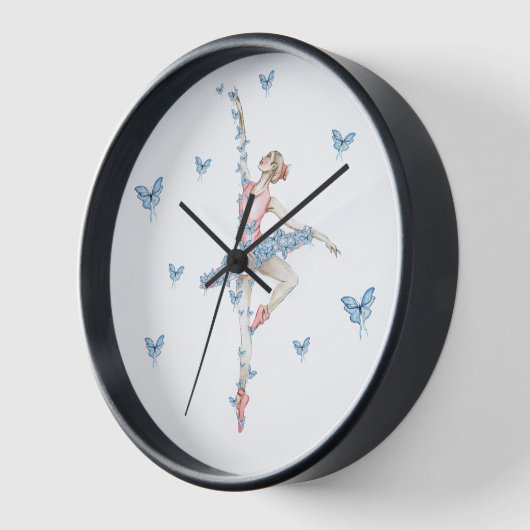 ウォーター色の踊りバレリーナ赤いドレス 壁時計 (傾斜)
