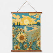 ウォーター色ひまわりランドスケープinヴァンゴッホスタイル 吊り下げ型タペストリー (正面)