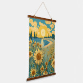 ウォーター色ひまわりランドスケープinヴァンゴッホスタイル 吊り下げ型タペストリー (傾斜あり)