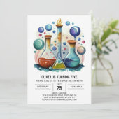 ウォーター色ウィムシーラボサイエンティスト誕生日 招待状 (スタンド正面)