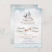 ウォーター色シーグルズインラブビーチ結婚式 招待状 (正面/裏面)