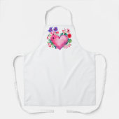 ウォーター色ピンクハートとワイルドフラワーバレンタイン エプロン (正面)