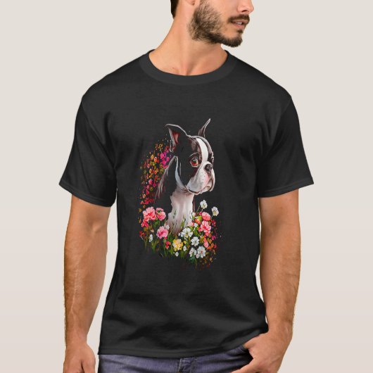 ウォーター色ボストンテリア花ボスティー23 Tシャツ (正面)