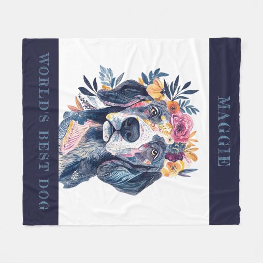 ウォーター色ボホフローラワールド最高のズドッグ絵を描ズ フリースブランケット (正面(横))