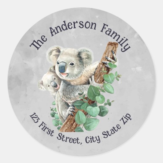 ウォーター・カラーかわいいコアラがオーストラリアの動物芸術を生み出す ラウンドシール (正面)