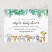 ウォーター・カラーのサファリモダンー動物の赤ちゃんシャワー インビテーションポストカード (正面)