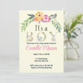 ウォーター・カラーのサファリ動物それは男の子の赤ちゃんシャワーだ 招待状 (スタンド正面)