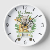 ウォーター・カラーのサファリ野生動物の車 壁時計 (正面)