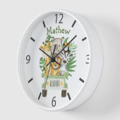 ウォーター・カラーのサファリ野生動物の車 壁時計 (傾斜)