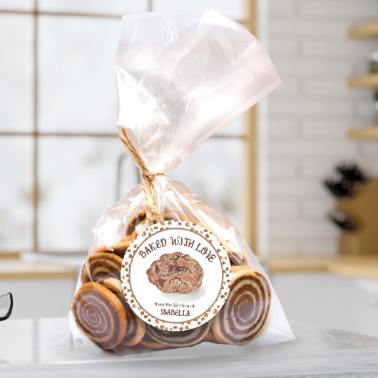 ウォーター・カラーのチョコレートチップ焼いたCookie With Love ラウンドシール