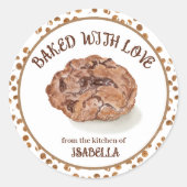 ウォーター・カラーのチョコレートチップ焼いたCookie With Love ラウンドシール (正面)
