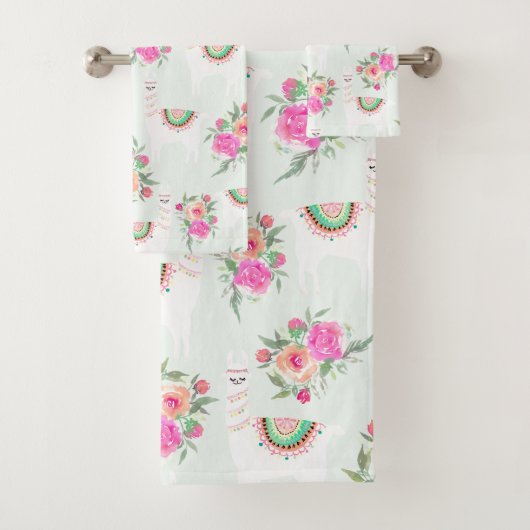 ウォーター・カラーのラマのミント バスタオルセット (インサイチュ)