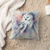 ウォーター・カラーの魅惑のスノーフクロウ クッション (ブランケット)