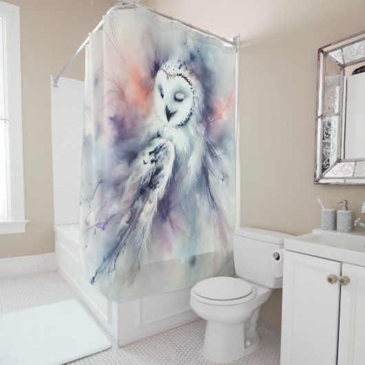 ウォーター・カラーの魅惑のスノーフクロウ シャワーカーテン (インサイチュ)
