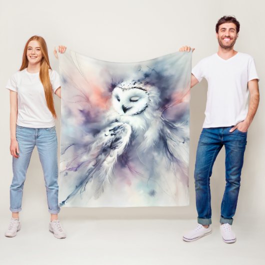 ウォーター・カラーの魅惑のスノーフクロウ フリースブランケット (インサイチュ)