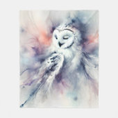 ウォーター・カラーの魅惑のスノーフクロウ フリースブランケット (正面)