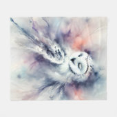 ウォーター・カラーの魅惑のスノーフクロウ フリースブランケット (正面(横))