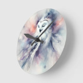 ウォーター・カラーの魅惑のスノーフクロウ ラウンド壁時計 (傾斜)