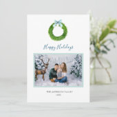 ウォーター・カラーリース&ボウ付き休日の写真カード シーズンカード (スタンド正面)