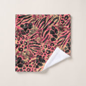 ウォーター・カラー・アニマル・サファリプリント バスタオルセット (ウォッシュタオル)