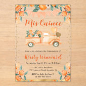 ウォーター・カラー・オレンジ・トラックと花キンセアニェラ アクリル招待状 (正面)