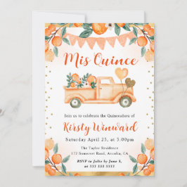 ウォーター・カラー・オレンジ・トラックと花キンセアニェラ 招待状