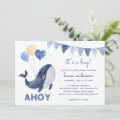 ウォーター・カラー・クジラ男の子の赤ちゃんシャワー 招待状 (スタンド正面)