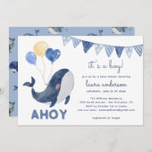 ウォーター・カラー・クジラ男の子の赤ちゃんシャワー 招待状 (正面/裏面)