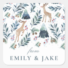 ウォーター・カラー・トナカイの森の休日 スクエアシール