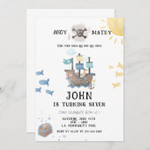 ウォーター・カラー・パイレーツ誕生日 招待状 (正面/裏面)