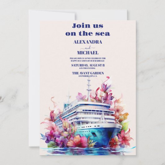 ウォーター・カラー・フロリダハ航海のワイ結婚クルーズ 招待状 (正面)