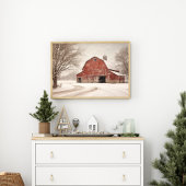 ウォーター・カラー・ヴィンテージ・クリスマスバーンinスノーウォールアート ポスター