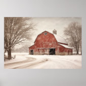 ウォーター・カラー・ヴィンテージ・クリスマスバーンinスノーウォールアート ポスター (正面)