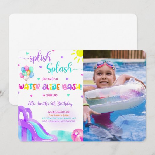 ウォーター スライド フォト 招待状 (正面/裏面)