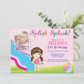 ウォーター スライド プール パーティー 誕生日 招待状 女の子 (スタンド正面)