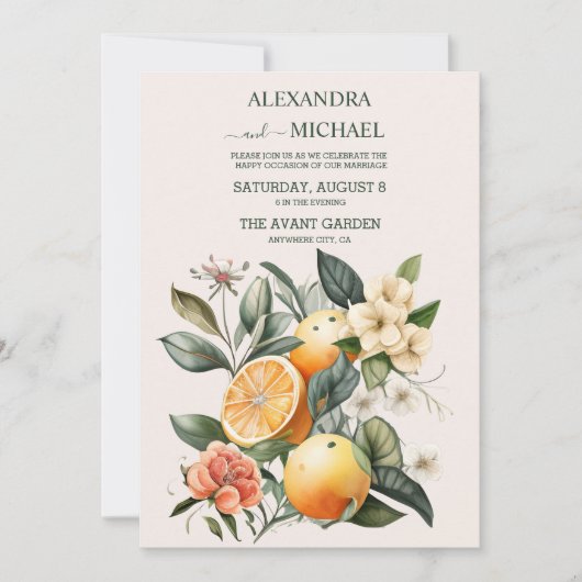 ウォータ素朴ーカラーシトラス結婚式招待状 招待状 (正面)